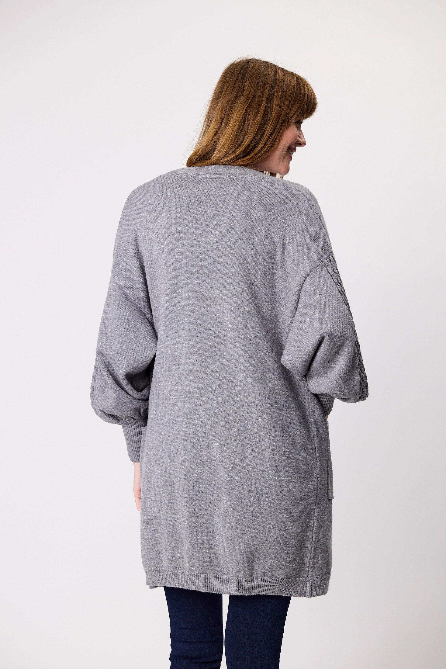 Shine On Label Wyatt Cable Knit Cardigan  Grey Marl