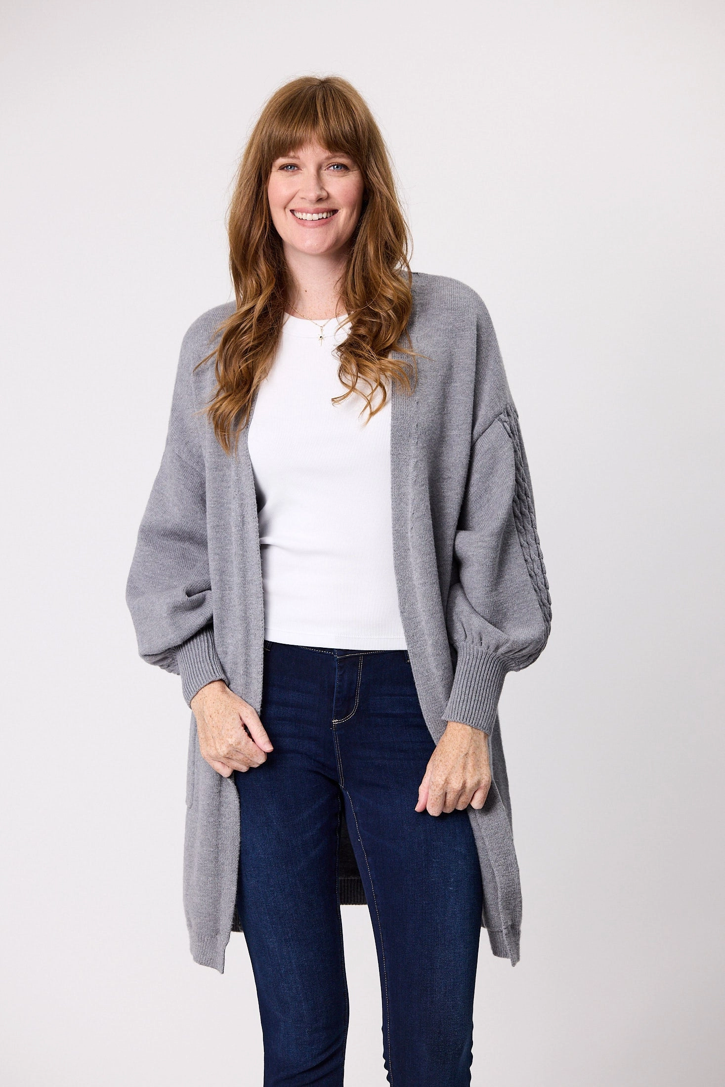 Shine On Label Wyatt Cable Knit Cardigan  Grey Marl