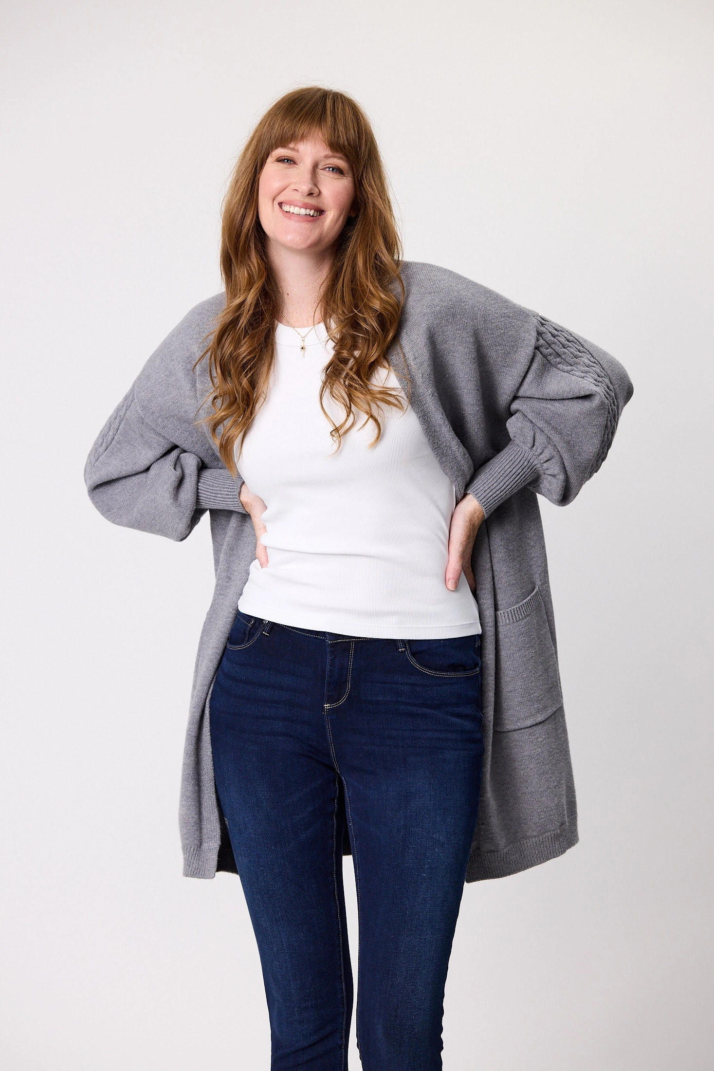 Shine On Label Wyatt Cable Knit Cardigan  Grey Marl