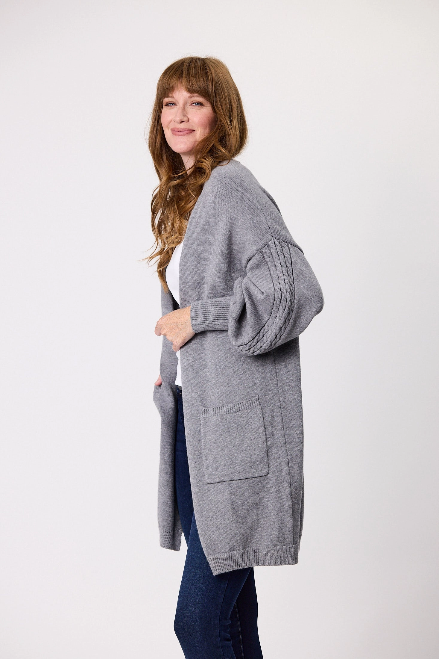 Shine On Label Wyatt Cable Knit Cardigan  Grey Marl