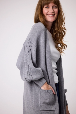 Shine On Label Wyatt Cable Knit Cardigan  Grey Marl