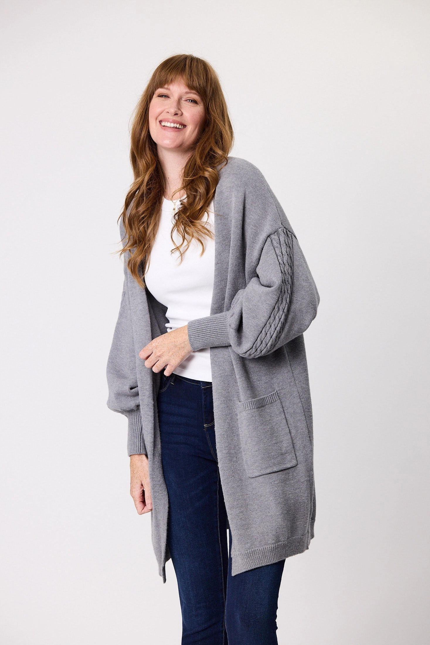 Shine On Label Wyatt Cable Knit Cardigan  Grey Marl