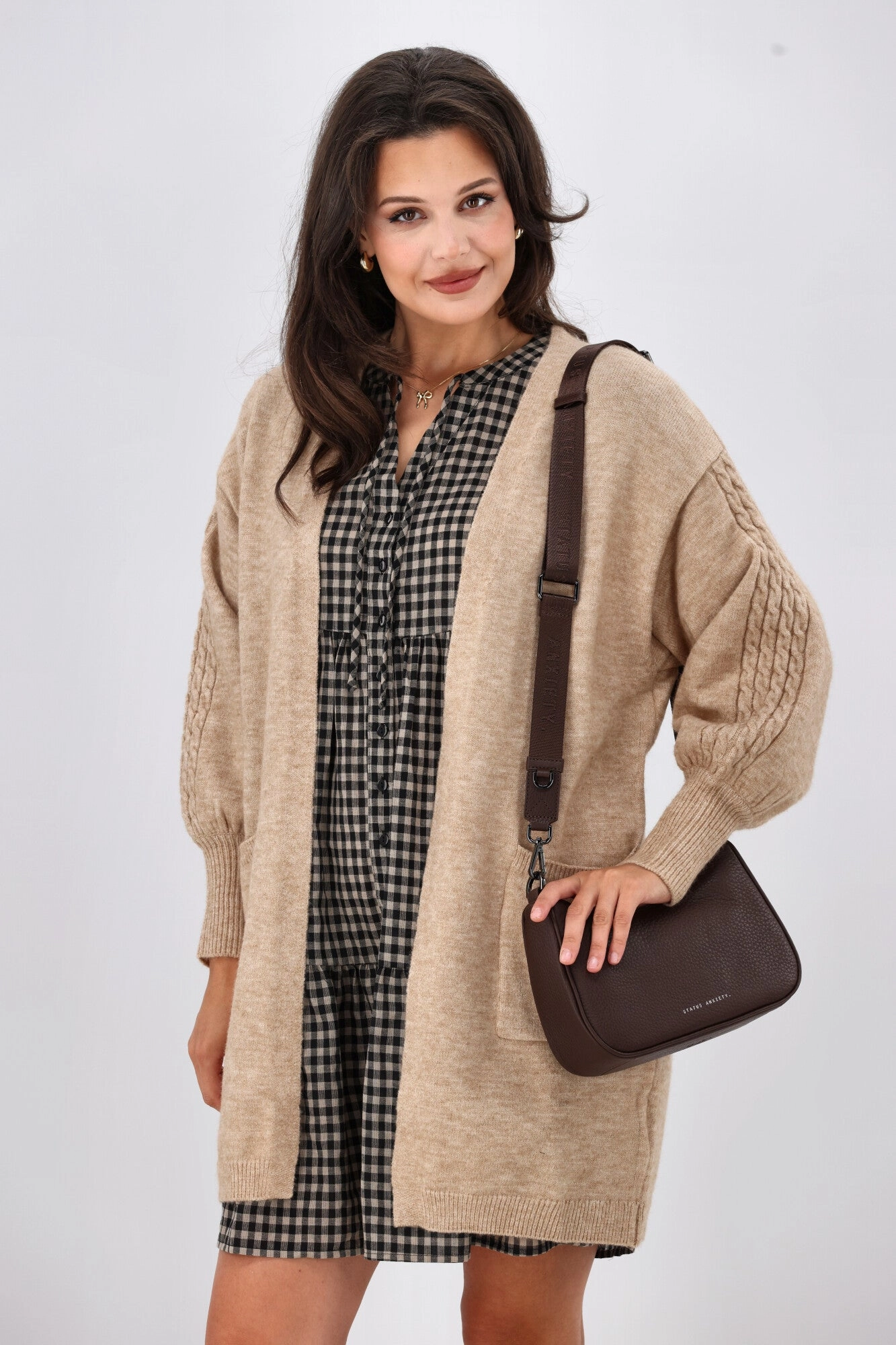 Shine On Label Wyatt Cable Knit Cardigan Oatmeal