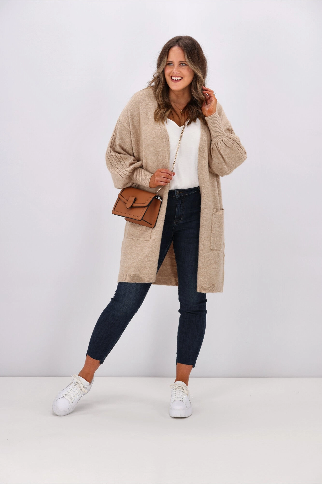 Shine On Label Wyatt Cable Knit Cardigan Oatmeal