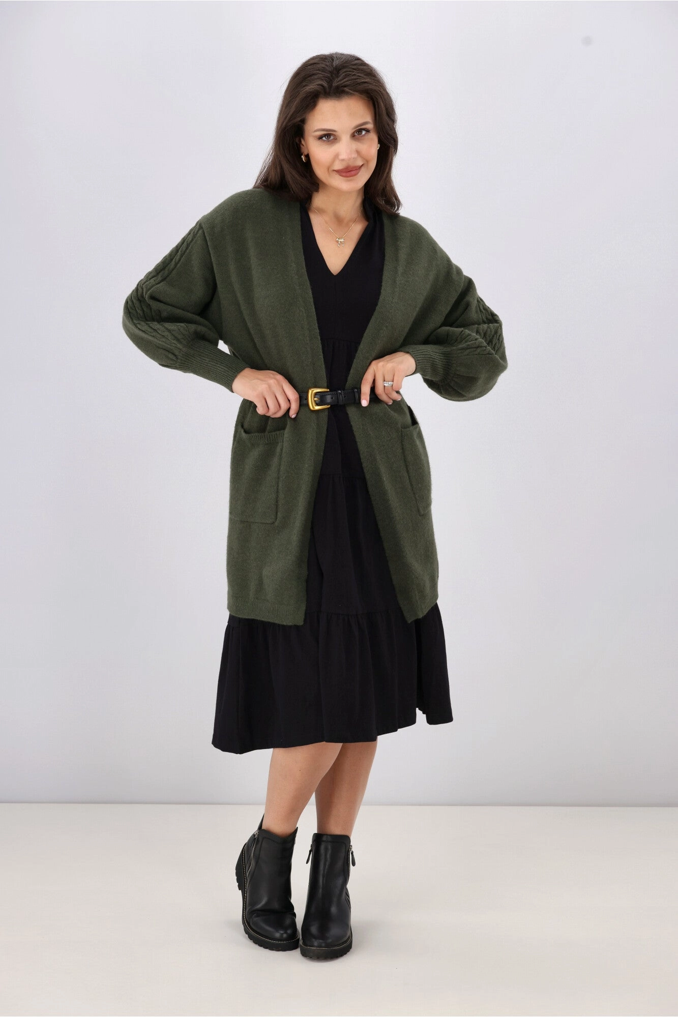 Shine On Label Wyatt Cable Knit Cardigan Olive