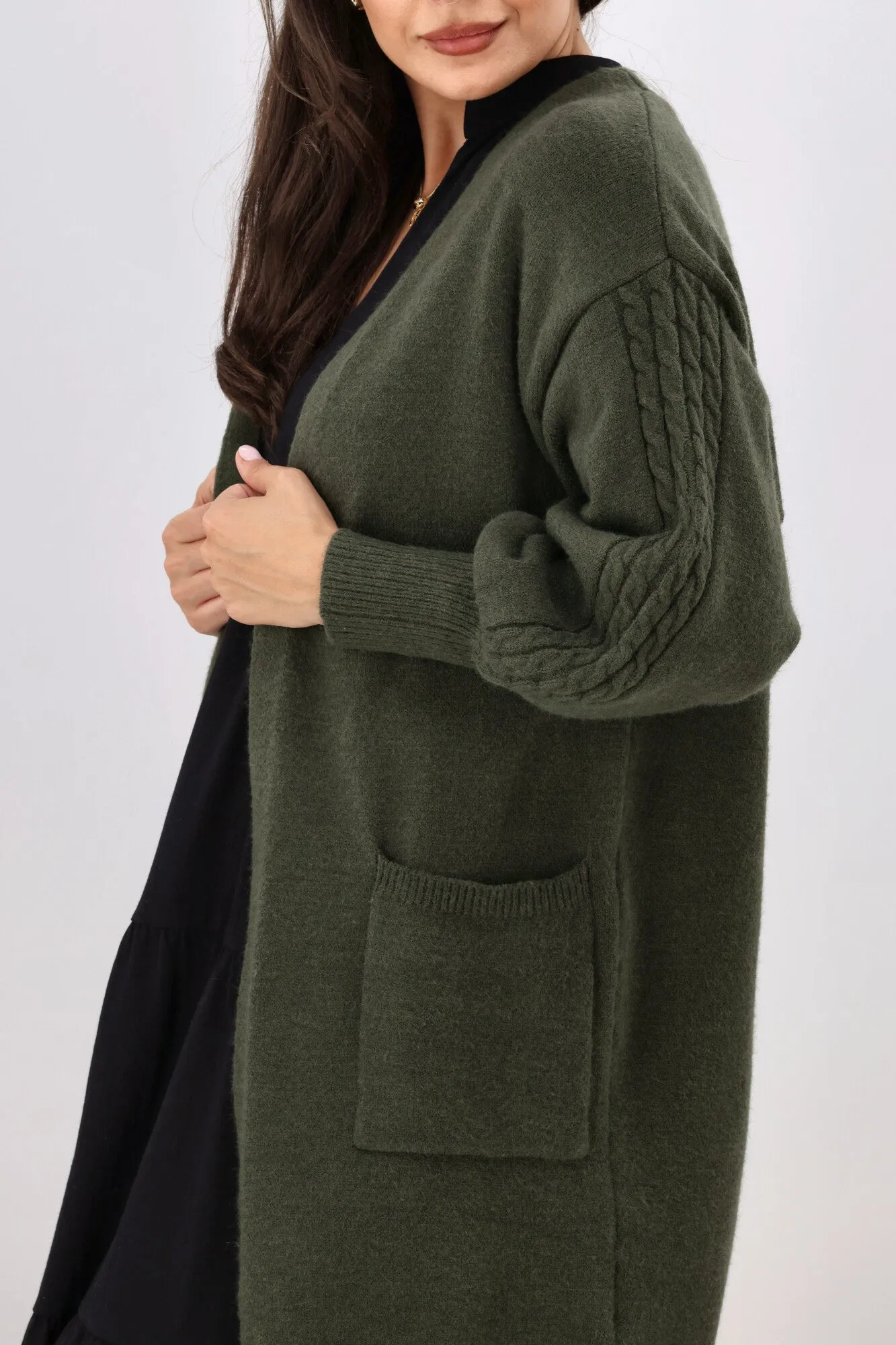 Shine On Label Wyatt Cable Knit Cardigan Olive