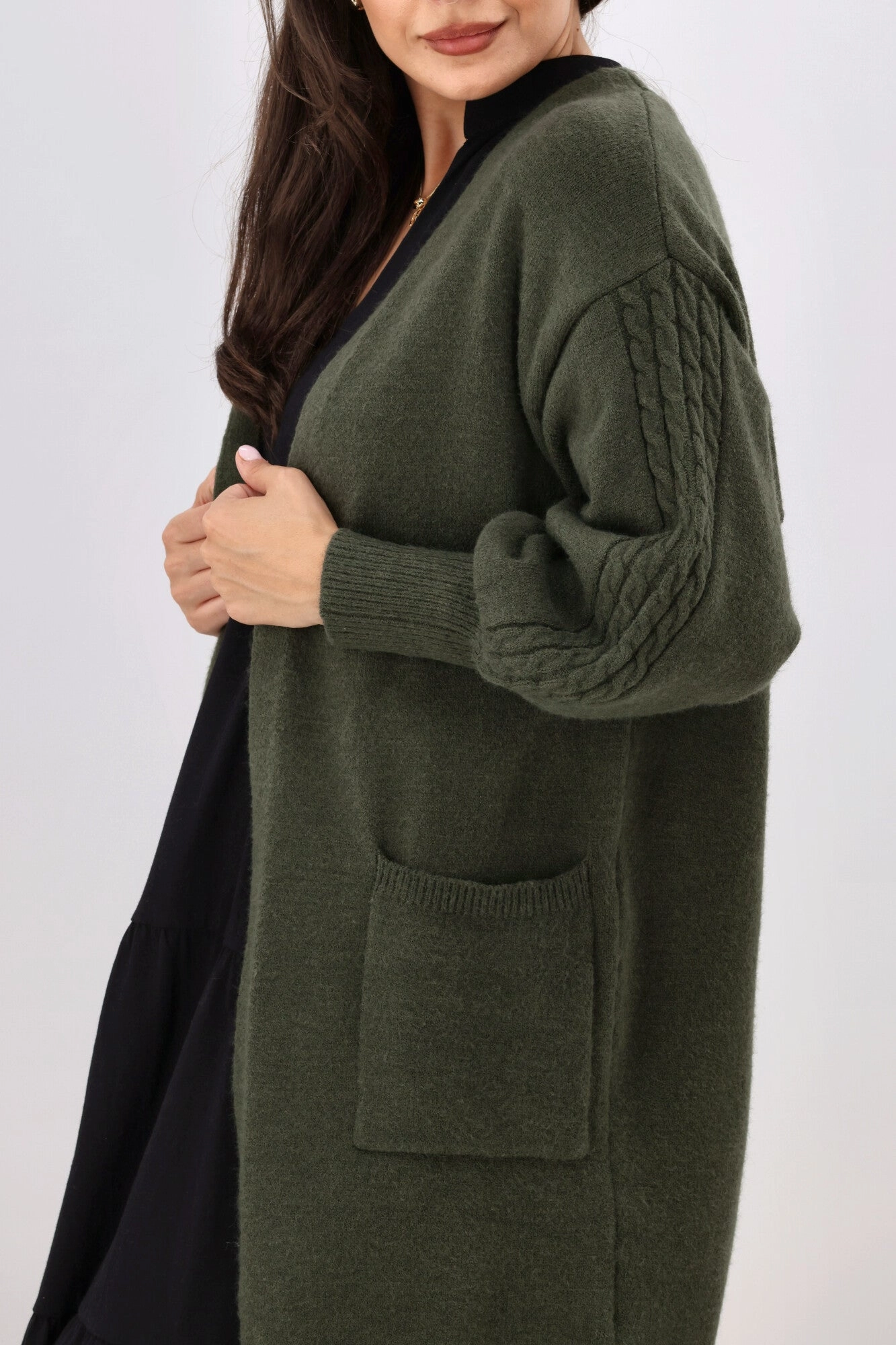 Shine On Label Wyatt Cable Knit Cardigan Olive