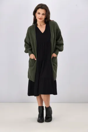 Shine On Label Wyatt Cable Knit Cardigan Olive