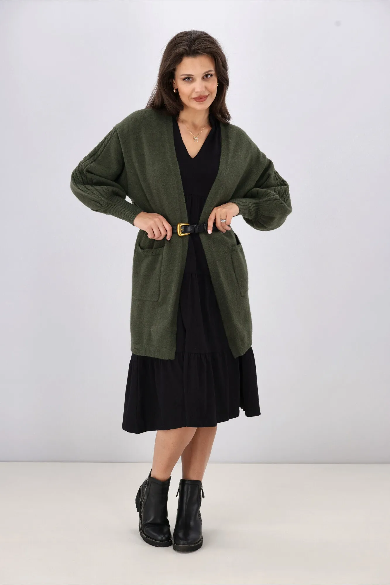 Shine On Label Wyatt Cable Knit Cardigan Olive