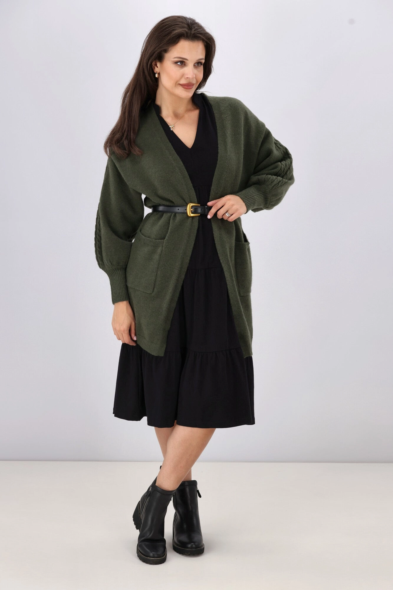 Shine On Label Wyatt Cable Knit Cardigan Olive