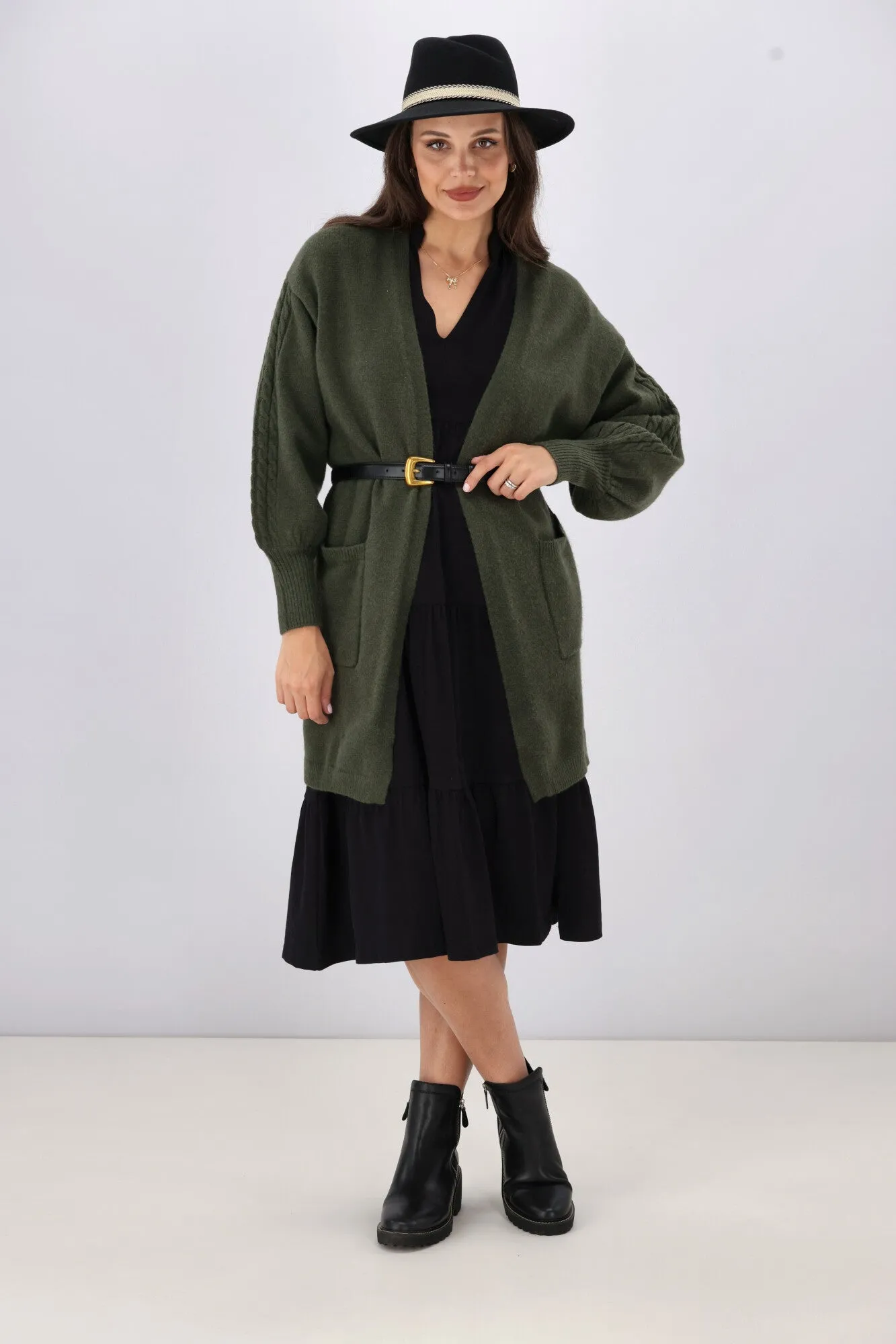 Shine On Label Wyatt Cable Knit Cardigan Olive