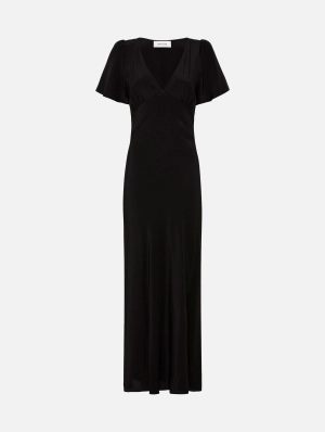 Short Sleeve Silk Bias Dress in Black
