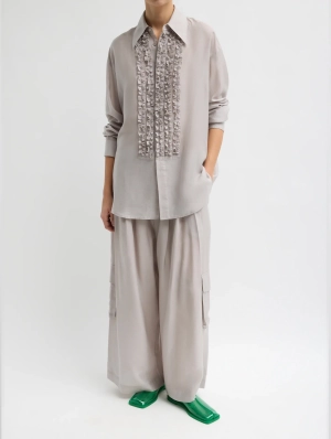 Silk Voile Easy Tuxedo Shirt in Stone