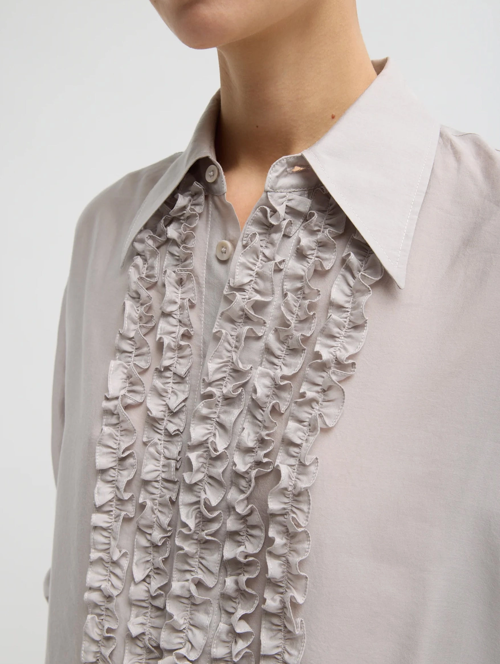 Silk Voile Easy Tuxedo Shirt in Stone