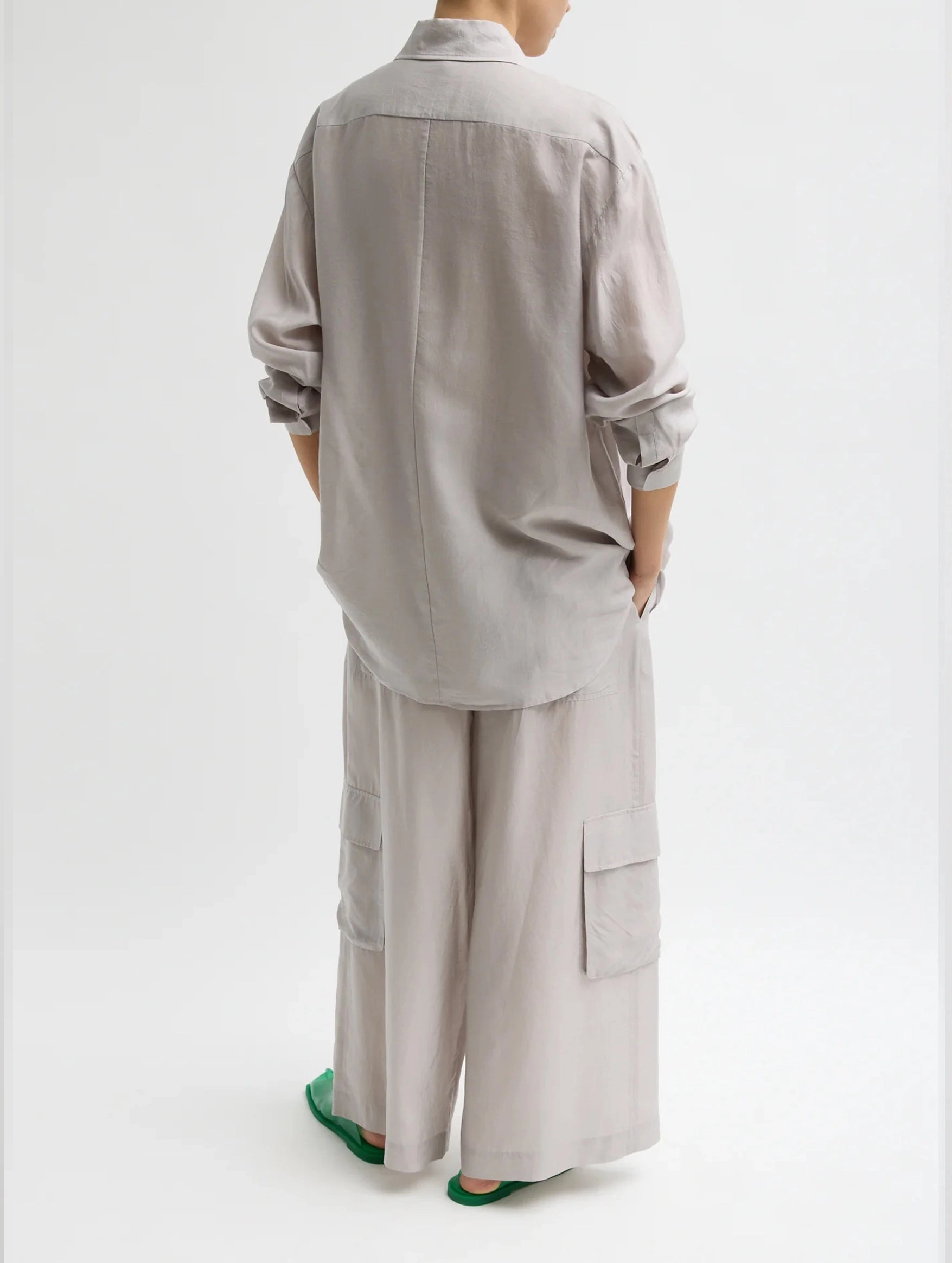 Silk Voile Easy Tuxedo Shirt in Stone
