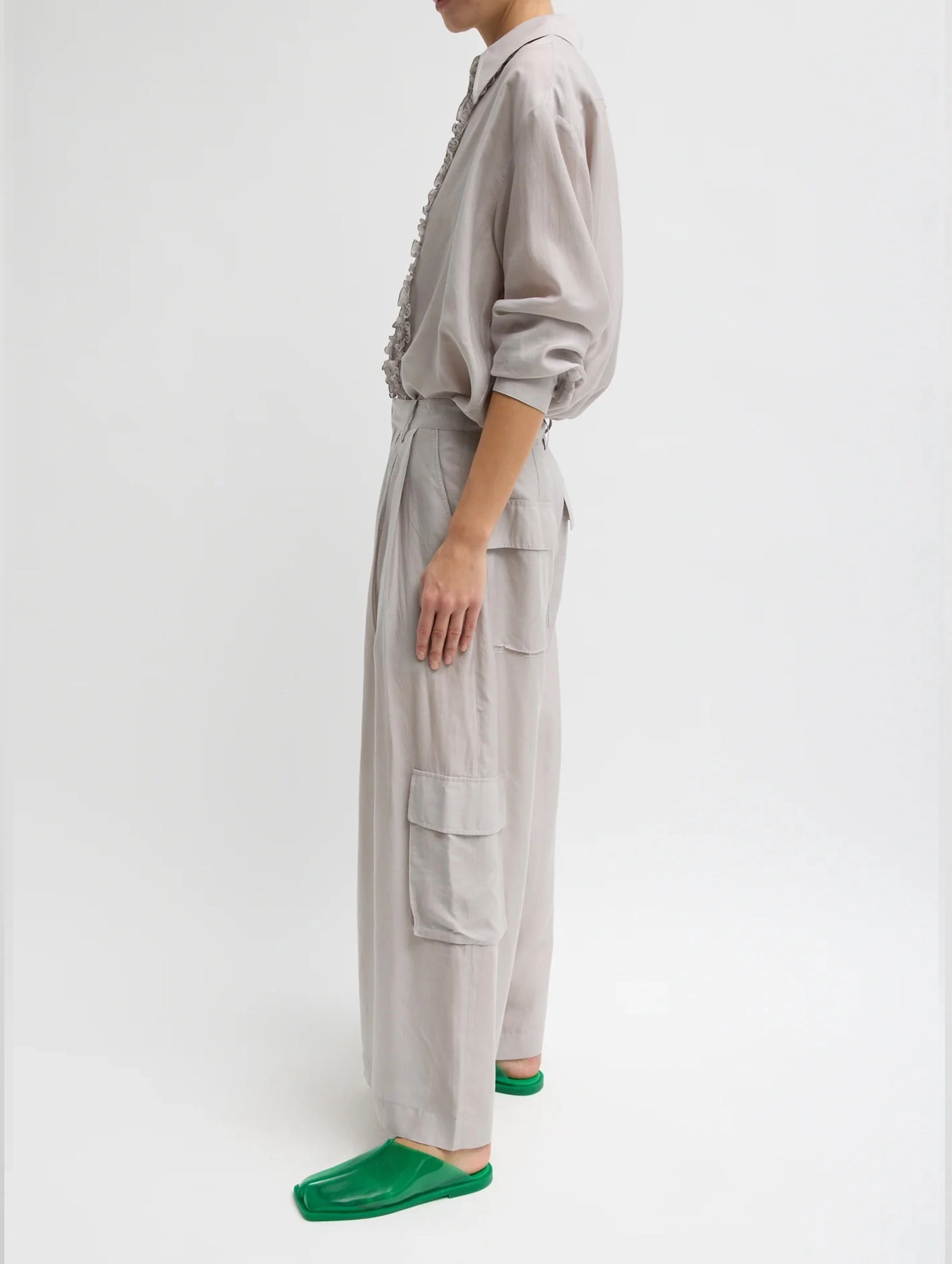 Silk Voile Easy Tuxedo Shirt in Stone