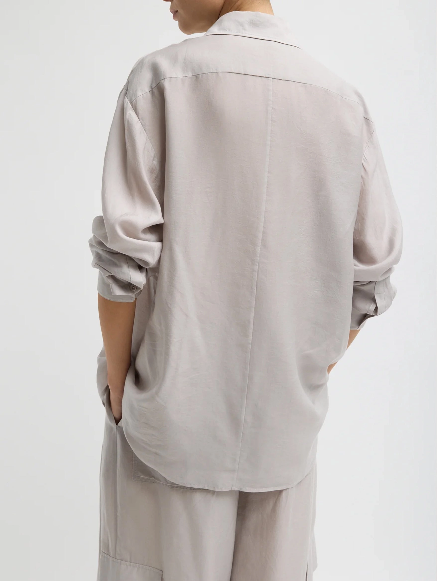 Silk Voile Easy Tuxedo Shirt in Stone