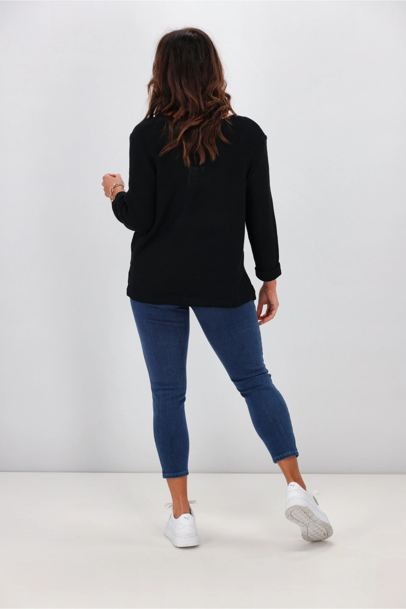 Silver Wishes Roll Up Sleeve Knit Top Black