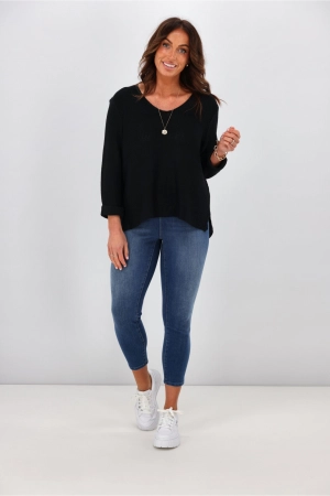 Silver Wishes Roll Up Sleeve Knit Top Black