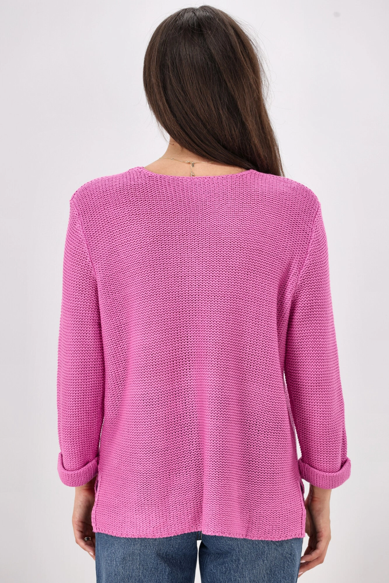 Silver Wishes Roll Up Sleeve Knit Top Fuchsia