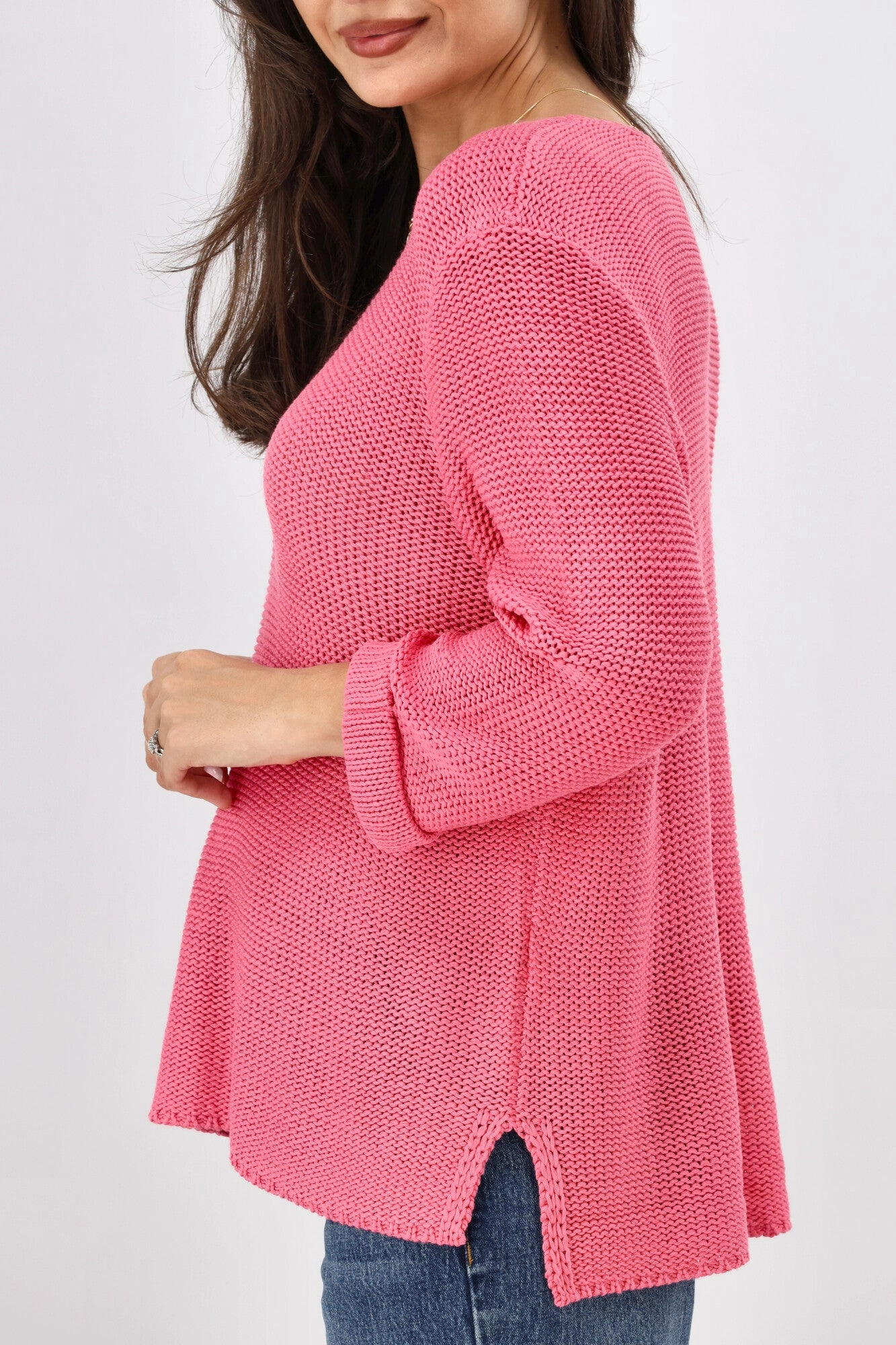 Silver Wishes Roll Up Sleeve Knit Top Raspberry Pink