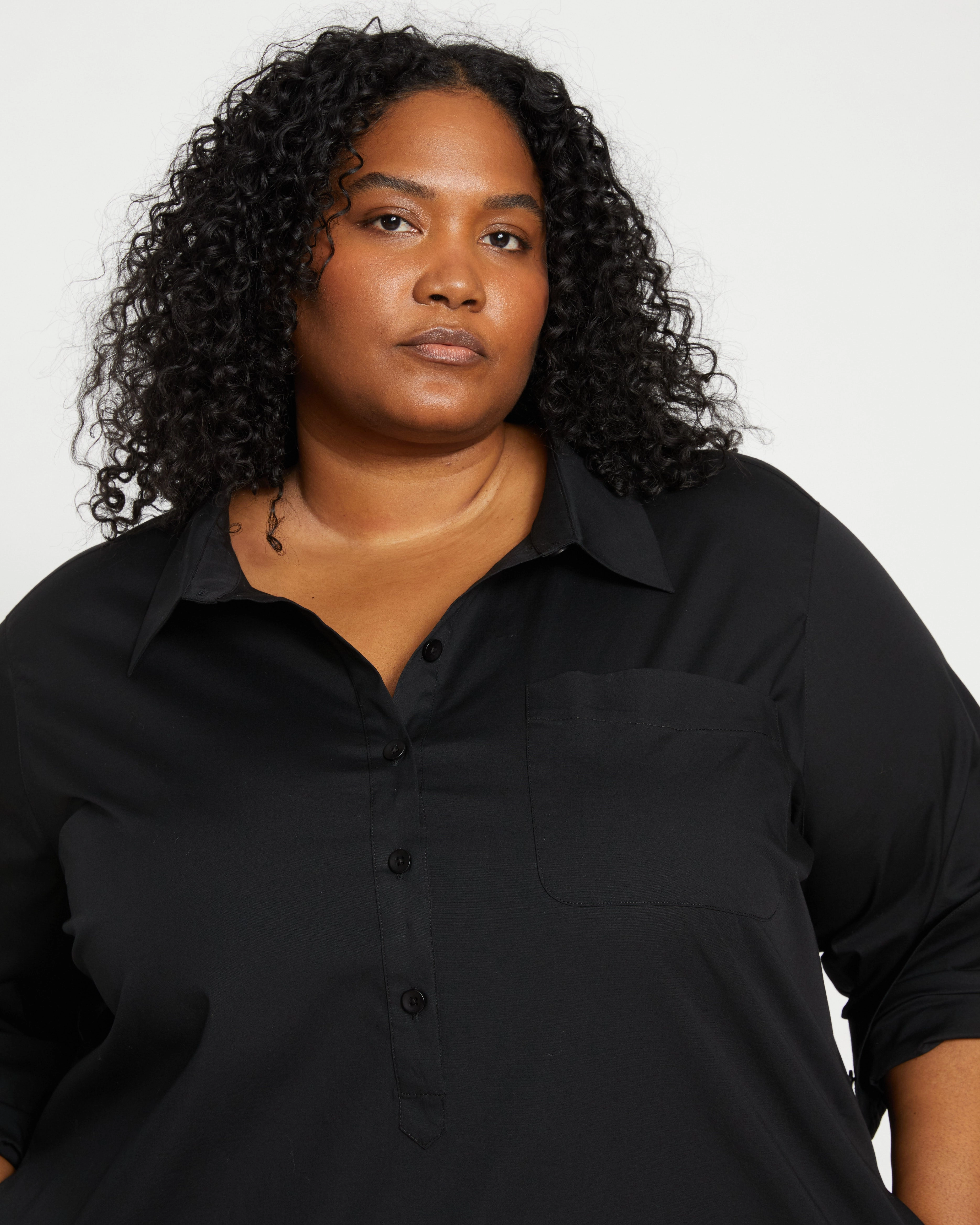 Stretch Poplin Rubicon Shirtdress - Black