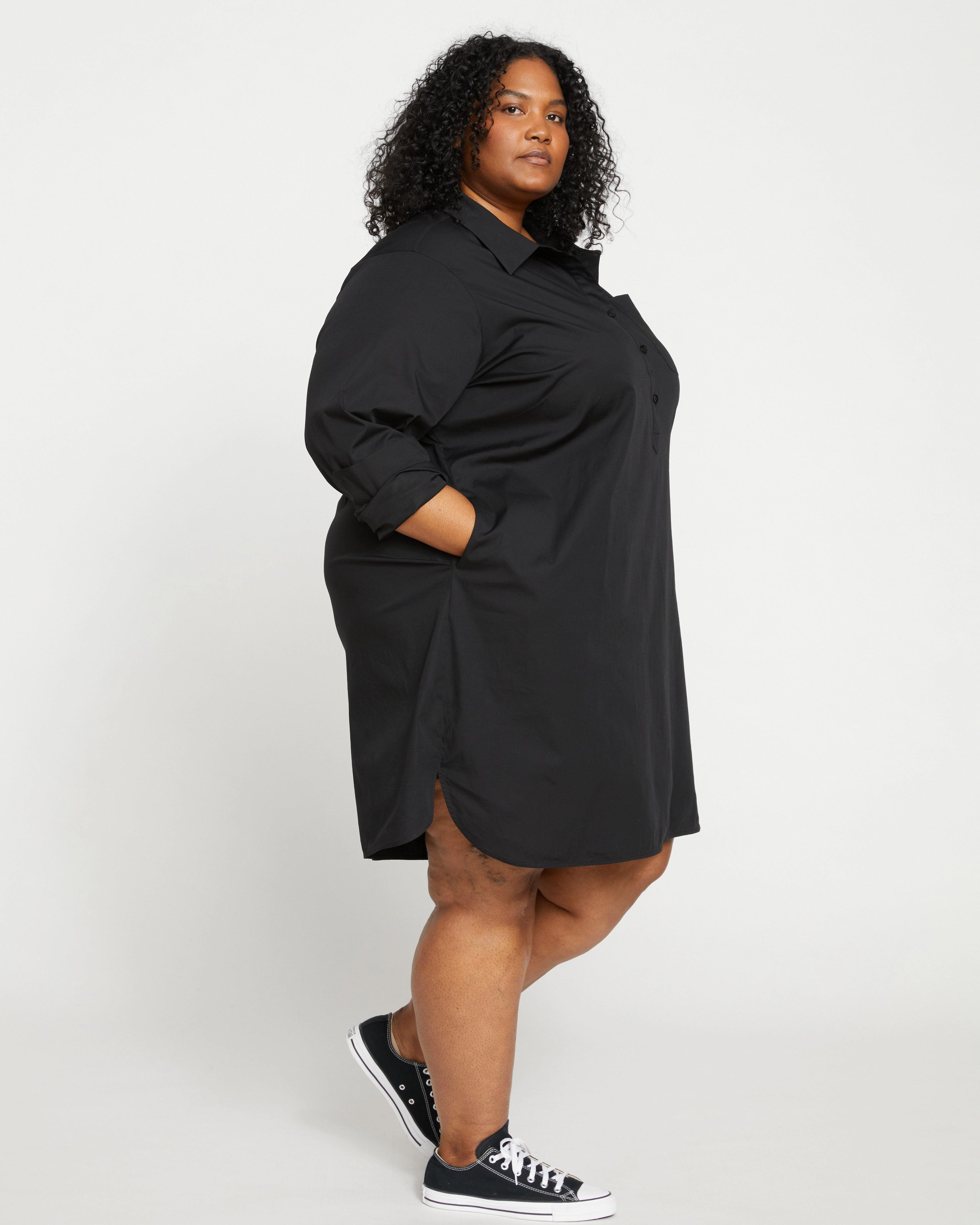 Stretch Poplin Rubicon Shirtdress - Black