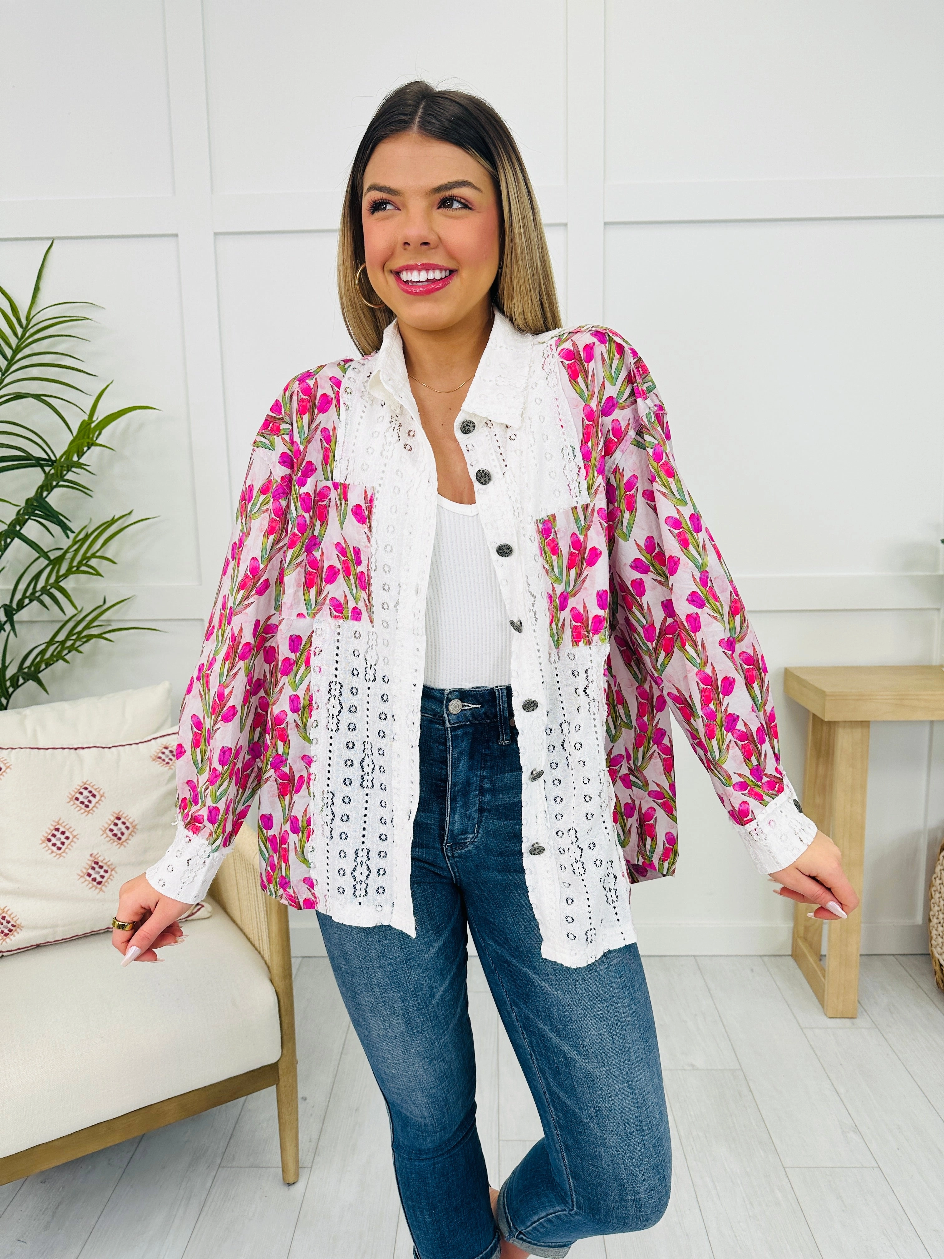 Swaying Palms Top In Pink Multi