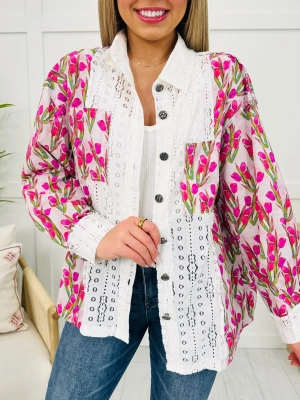Swaying Palms Top In Pink Multi