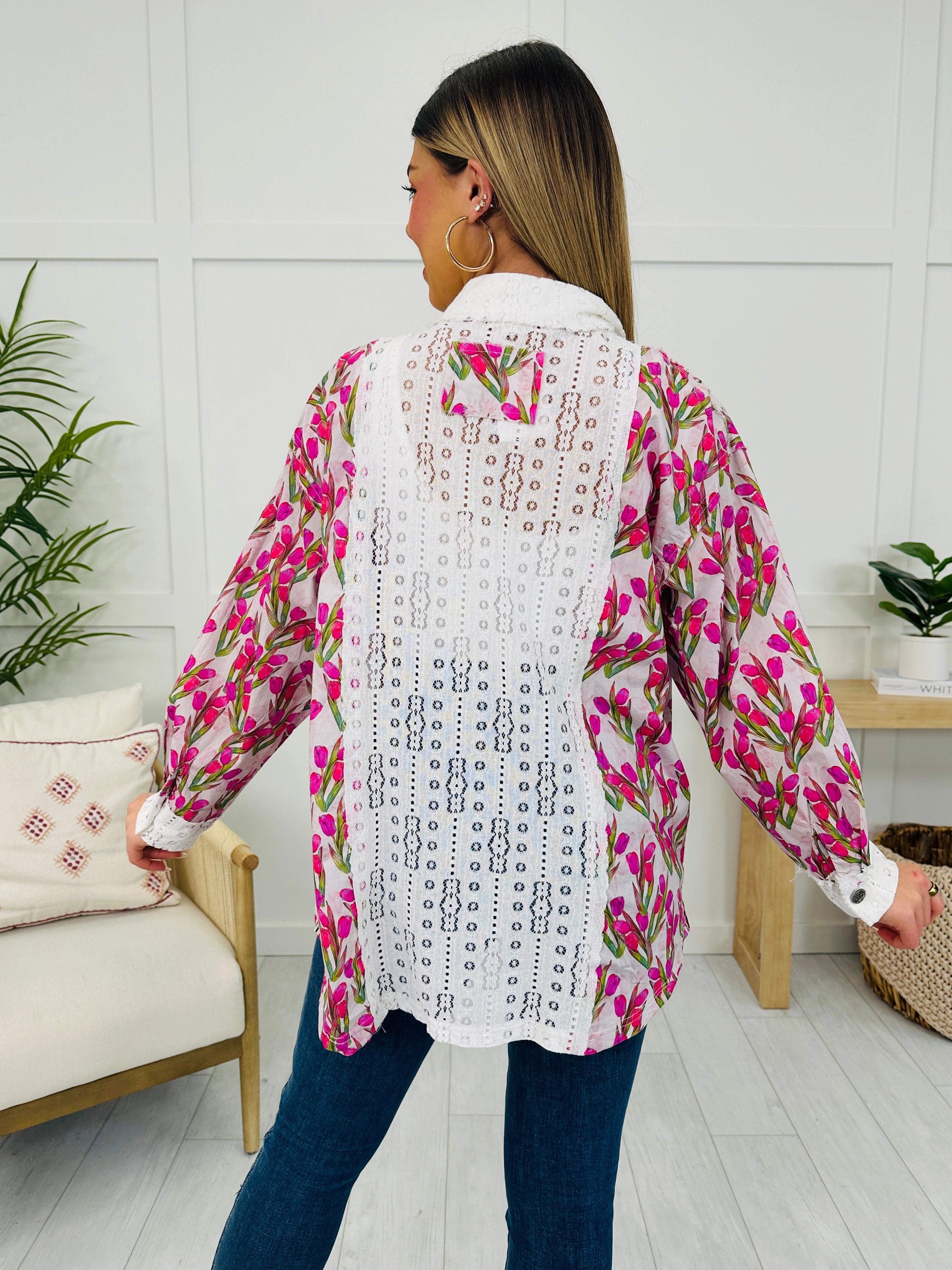 Swaying Palms Top In Pink Multi