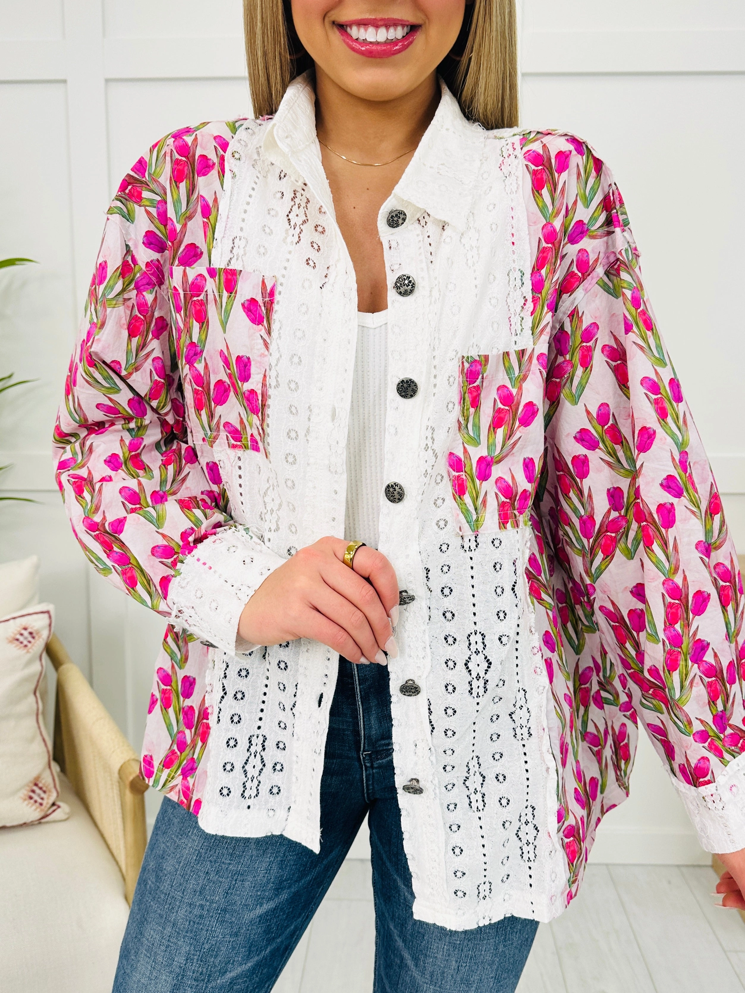 Swaying Palms Top In Pink Multi