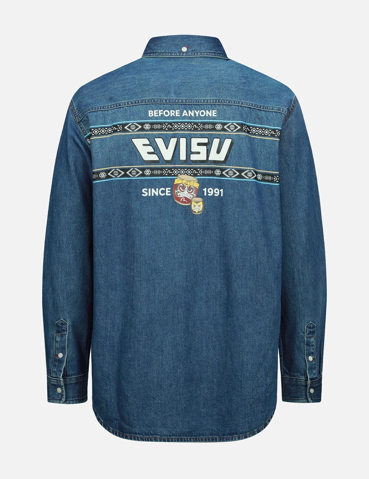 Taiko Daruma Print Denim Shirt
