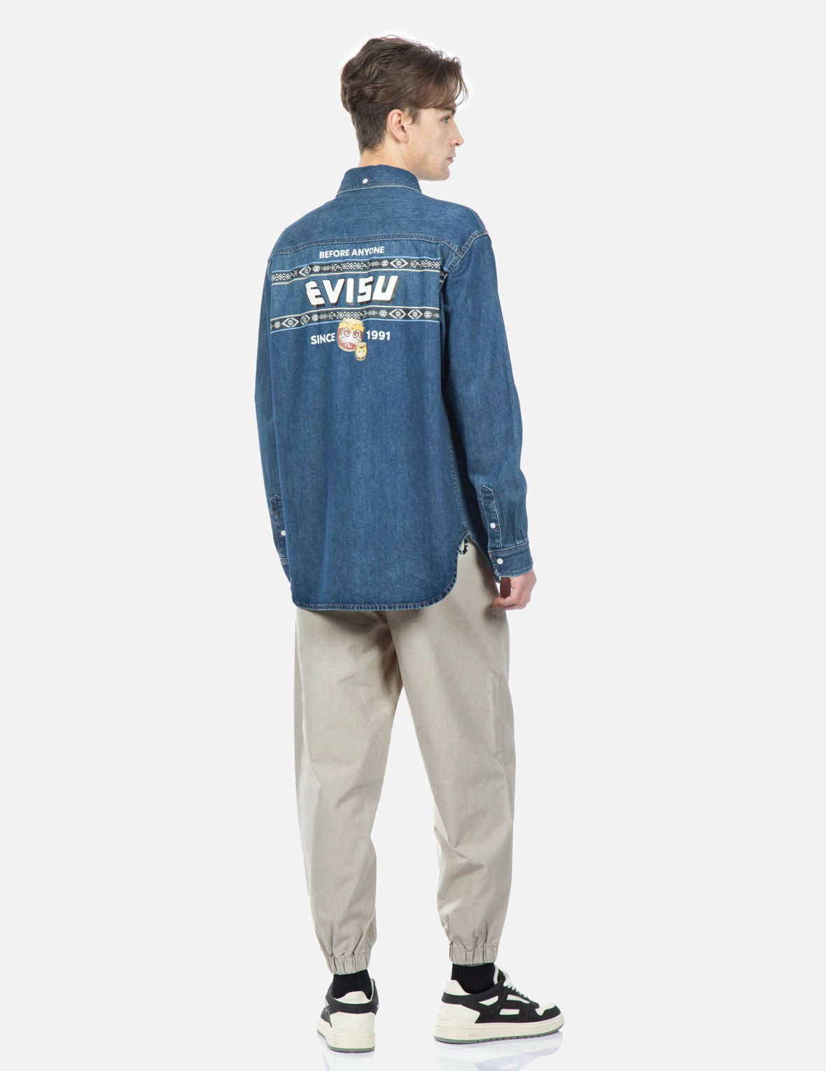 Taiko Daruma Print Denim Shirt