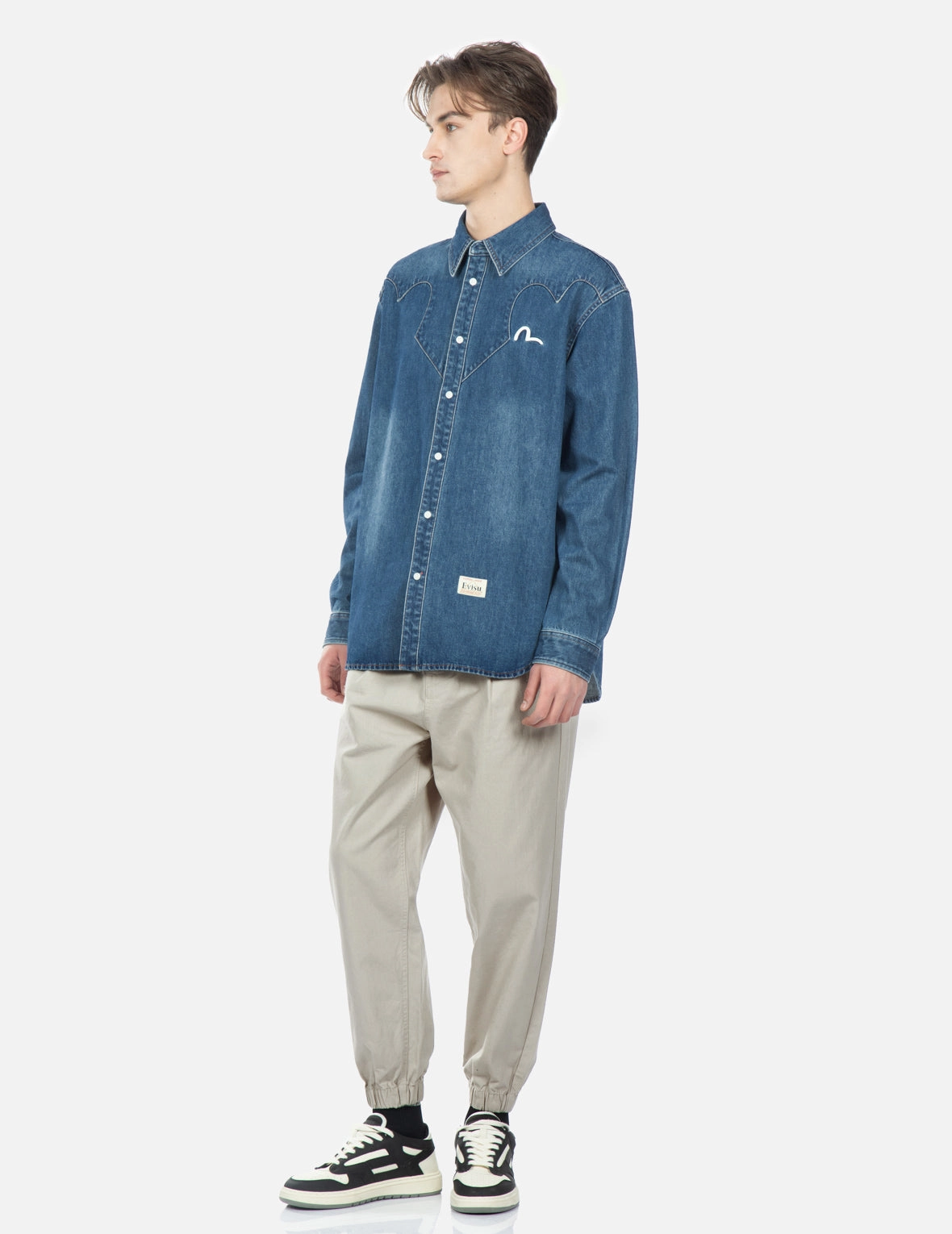 Taiko Daruma Print Denim Shirt