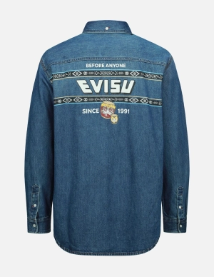 Taiko Daruma Print Denim Shirt