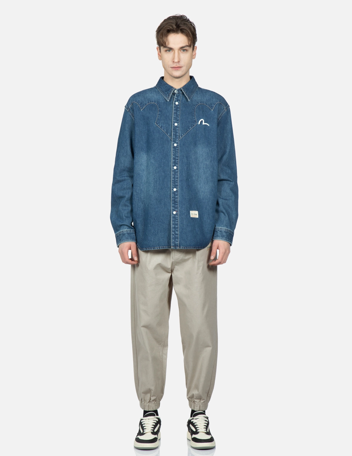 Taiko Daruma Print Denim Shirt