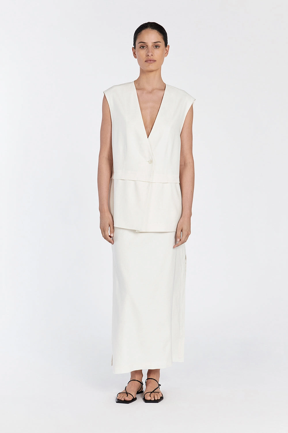 TAYLOR OFF WHITE SPLIT MIDI SKIRT