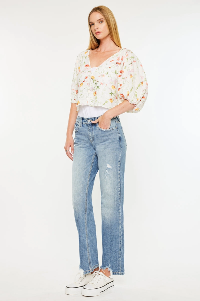 Thalia Mid Rise True Straight Leg Jeans