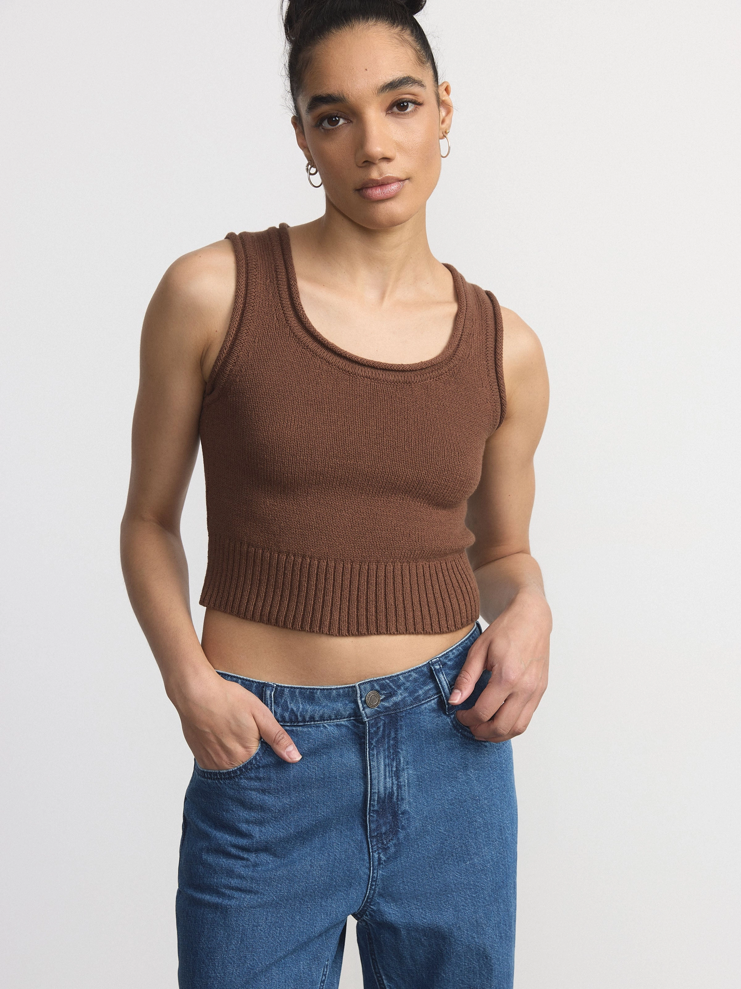 The Scoop Neck Sweater Vest in Chocolate Brown
