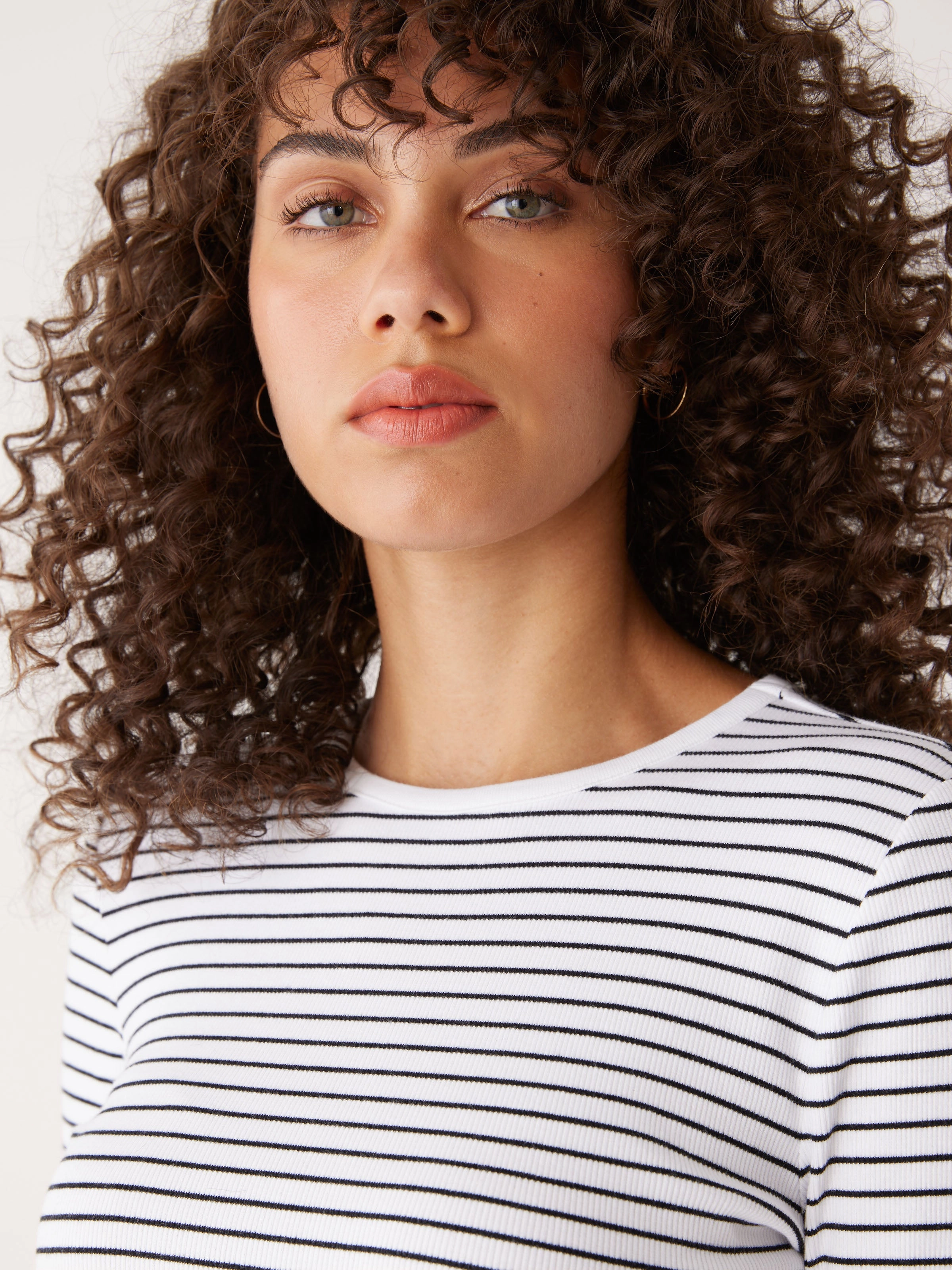 The Striped Long Sleeve Ribbed Top in Black and White
