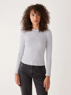 The Striped Long Sleeve Ribbed Top in Black and White