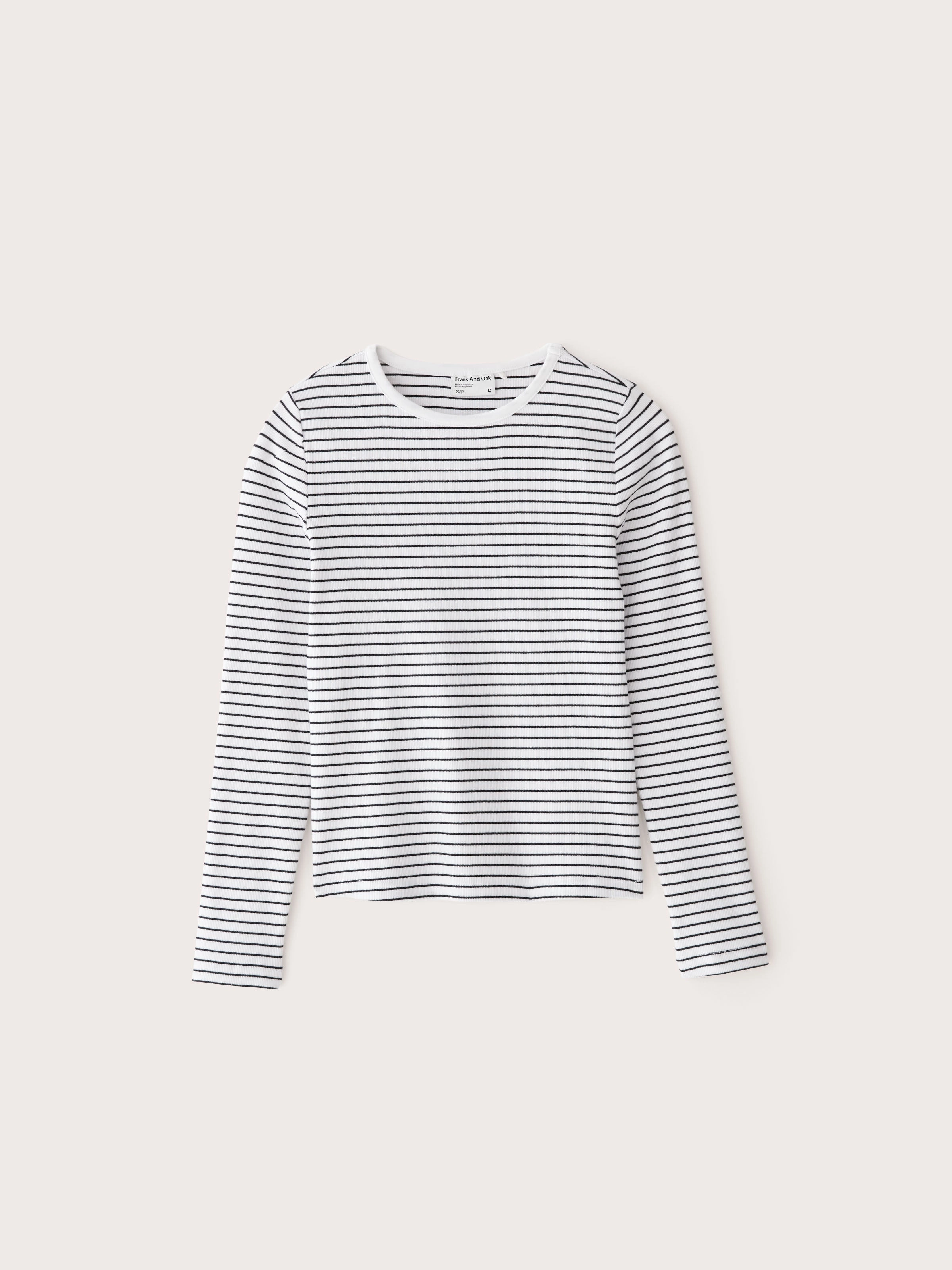 The Striped Long Sleeve Ribbed Top in Black and White