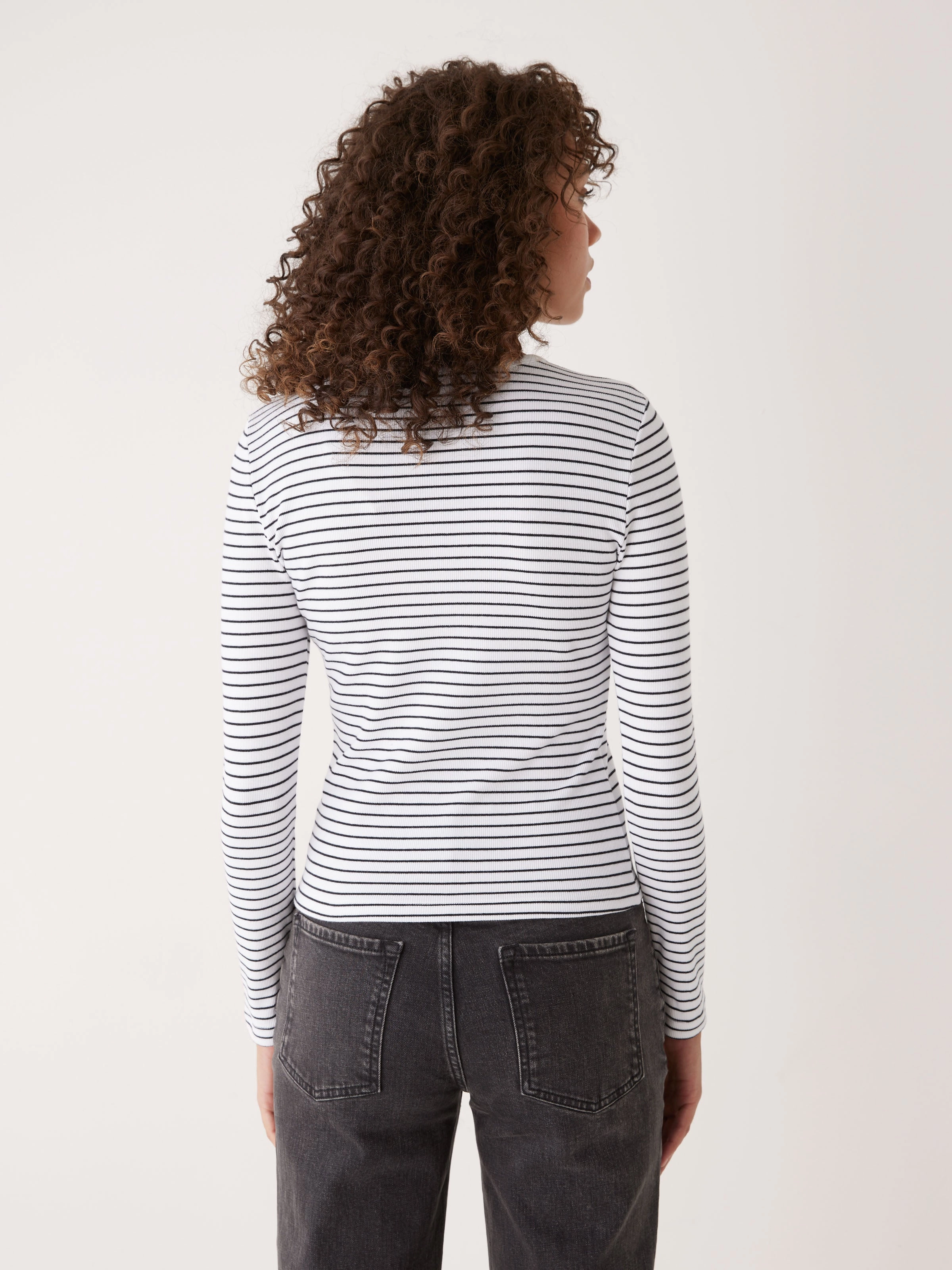 The Striped Long Sleeve Ribbed Top in Black and White