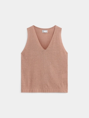 The V Neck Knit Linen-Blend Cami in Pink Clay