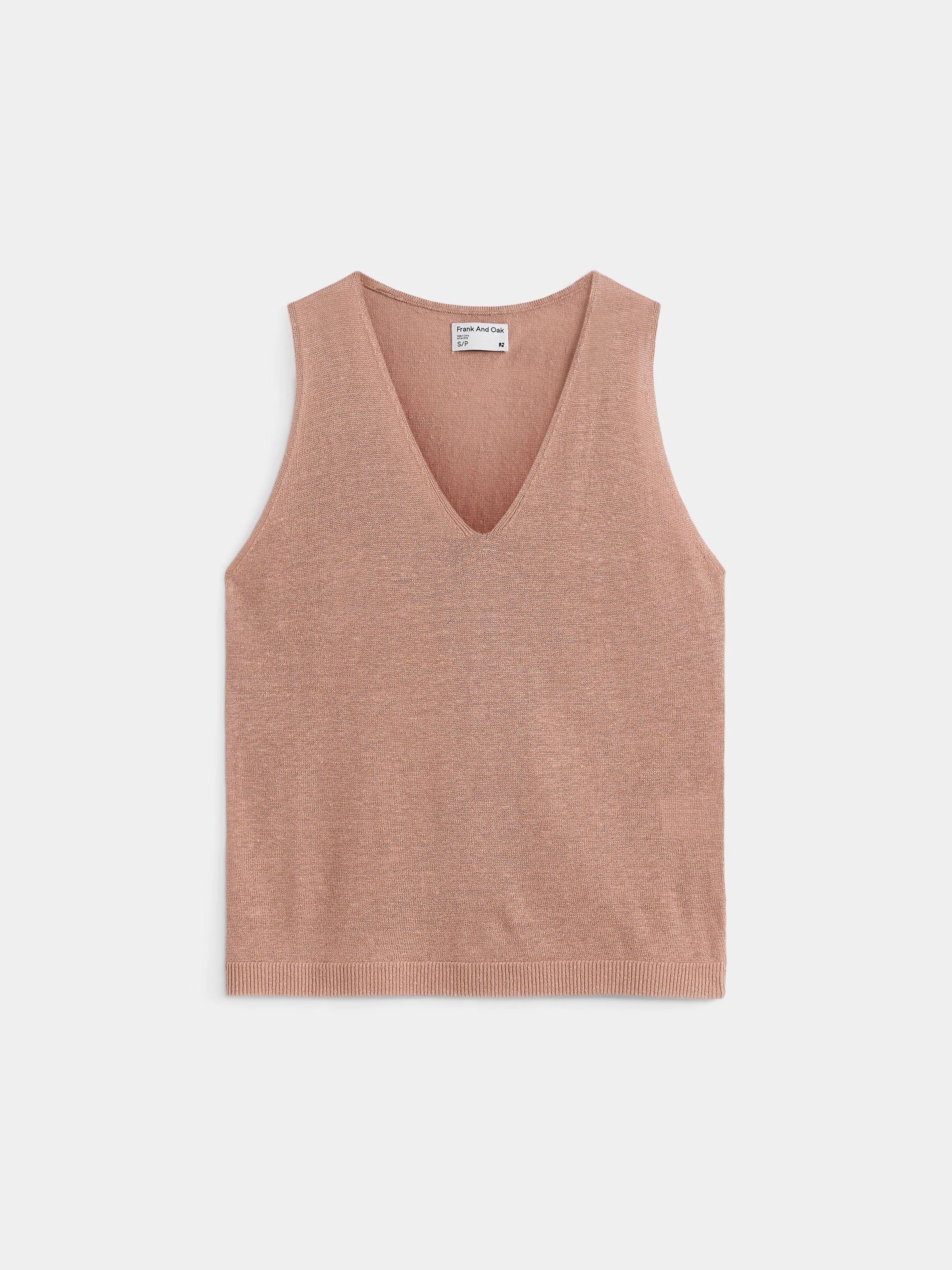 The V Neck Knit Linen-Blend Cami in Pink Clay