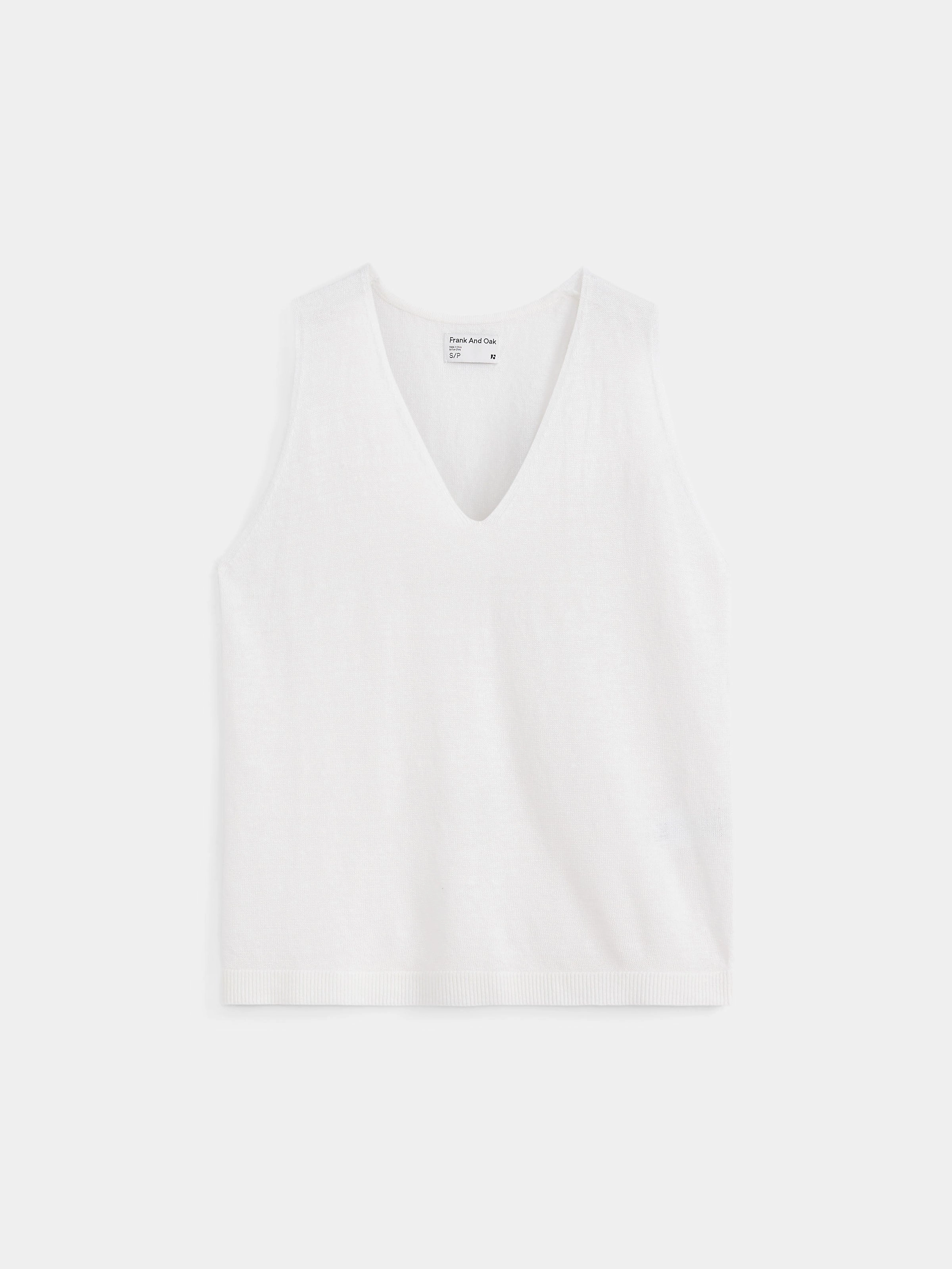 The V Neck Knit Linen Cami in White