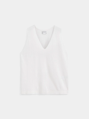The V Neck Knit Linen Cami in White