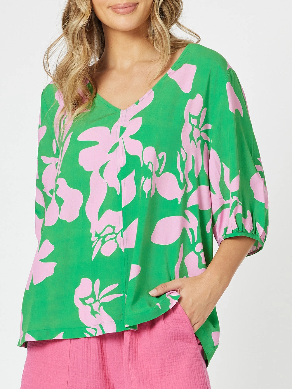 Threadz Spring V Neck Tunic Emerald