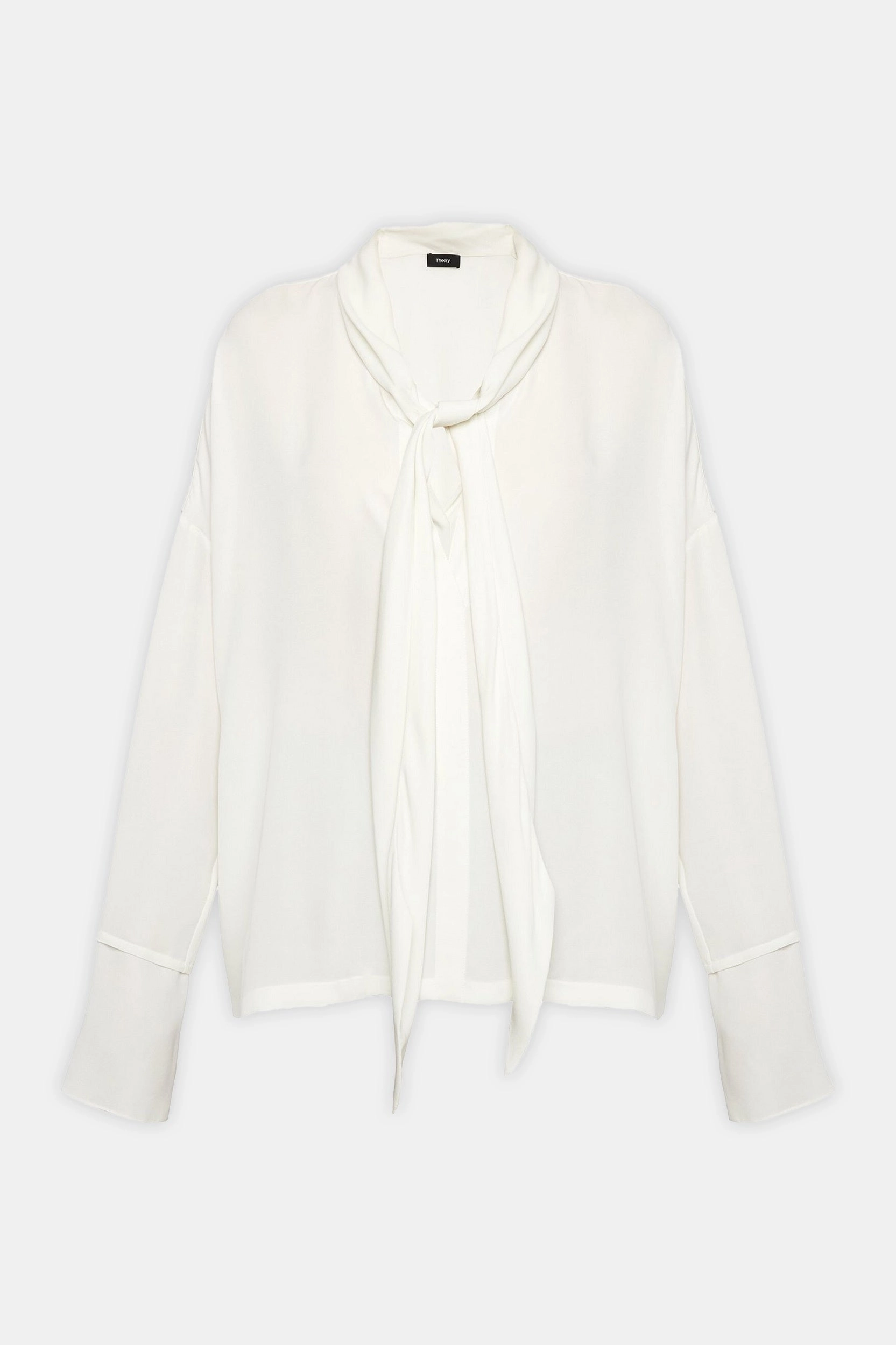 Tie Neck Silk Blouse in Ivory