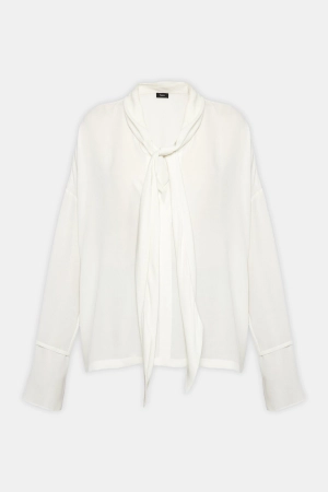 Tie Neck Silk Blouse in Ivory